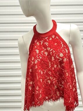 bebe Red Lace Halter Camisole Top